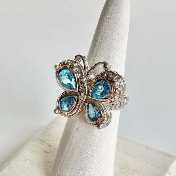 NEW Swiss Blue Topaz & Diamond Sterling Silver 925 Stamped Butterfly Ring Size 6 - Picture 10 of 12